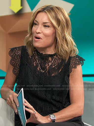 Kit’s black lace scalloped top on Access Hollywood