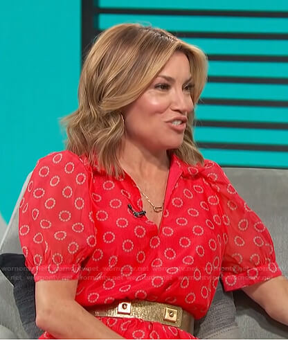 Kit’s red printed puff sleeve dress on Access Hollywood