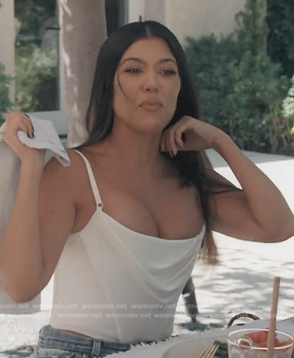 Kourtney’s white satin cami on Keeping Up with the Kardashians