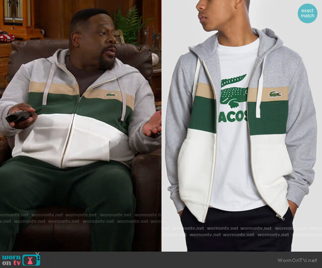 Lacoste Colorblock Zipped Hooded Sweatshirt worn by Calvin (Cedric The Entertainer) on The Neighborhood