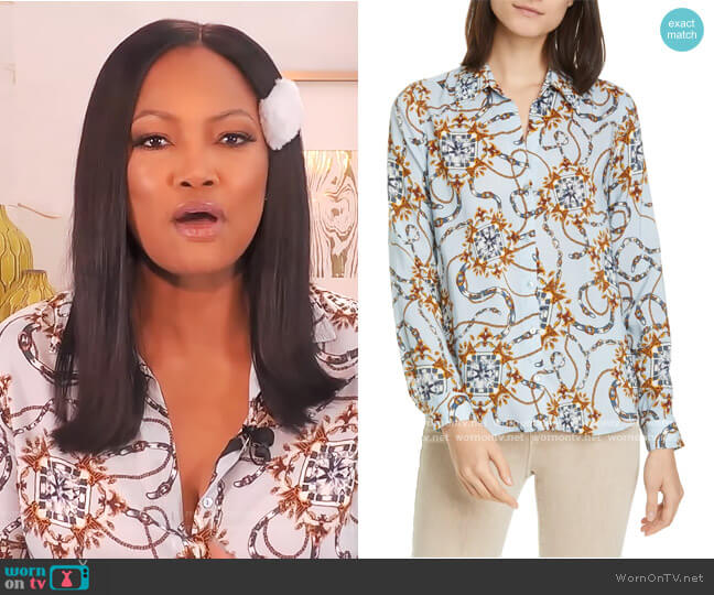 L'Agence Holly Belt Print Blouse worn by Garcelle Beauvais on The Real