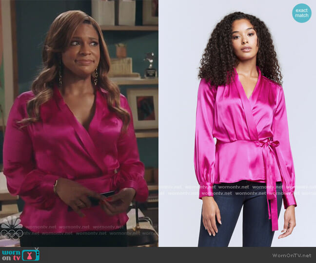 L'Agence Marsden Wrap Blouse worn by Mika (Kimrie Lewis) on Kenan