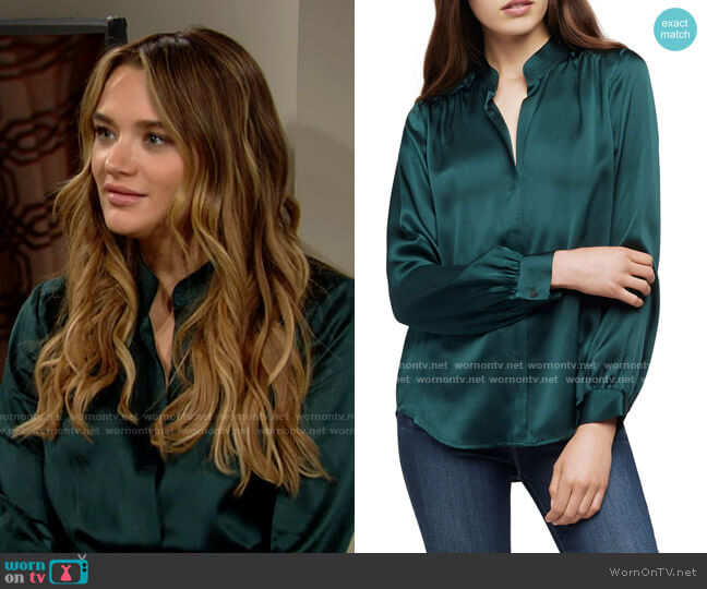 L'Agence Bianca Blouse in Dark Glade worn by Summer Newman (Hunter King) on The Young and the Restless