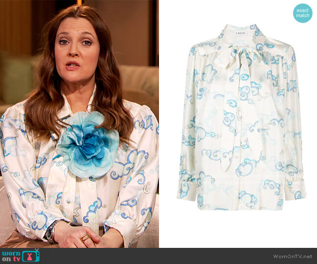 Lanvin Pussy-Bow Silk Blouse worn by Drew Barrymore on The Drew Barrymore Show