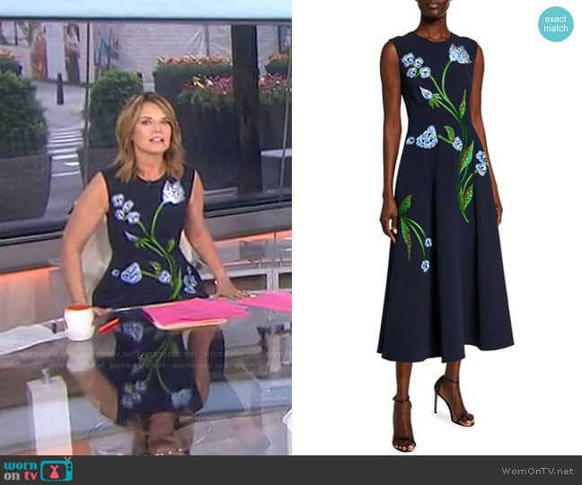 Lela Rose Floral-Embroidered Dress worn by Savannah Guthrie on Today
