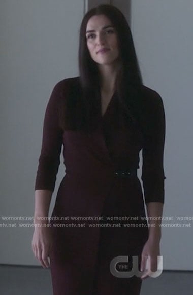Lena’s burgundy wrap dress on Supergirl