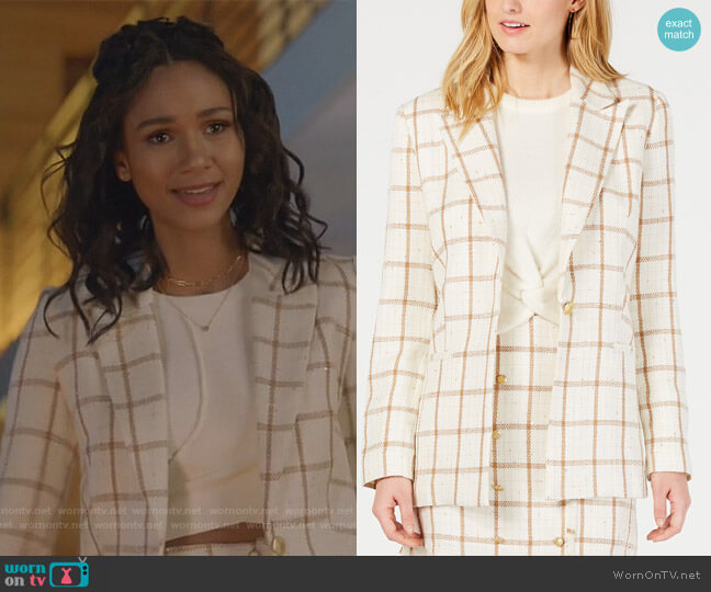 Leyden Goodwin Windowpane-Print Blazer worn by Layla Keating (Greta Onieogou) on All American