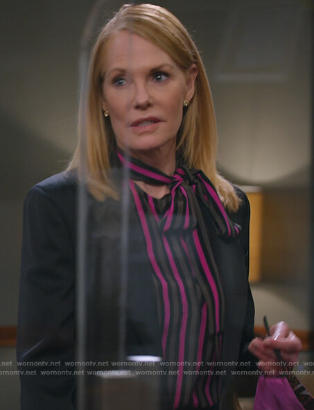 Lisa’s stripe tie neck blouse on All Rise