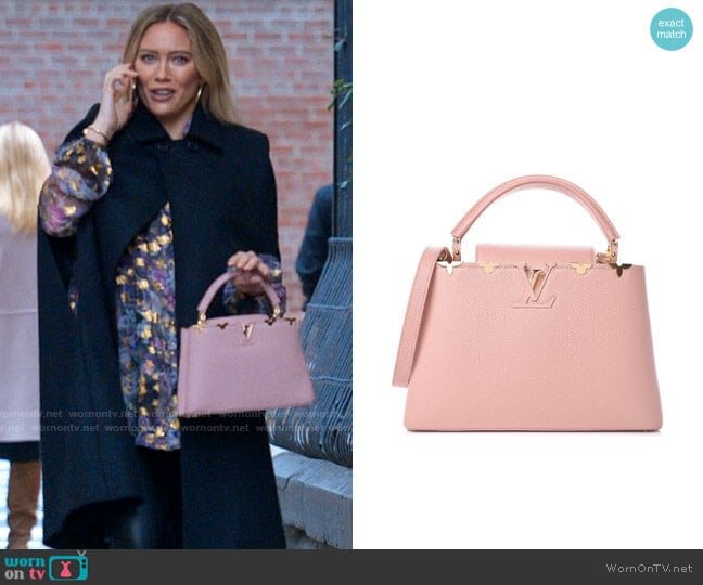 Louis Vuitton Taurillon Embellished Capucines PM Magnolia worn by Kelsey Peters (Hilary Duff) on Younger