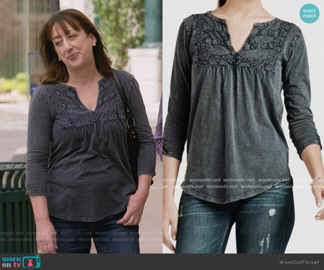 Luck Brand Distressed Crochet Lace Top