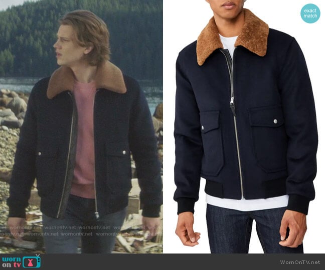 Mackage Theo Genuine Shearling Trim Wool Blend Jacket