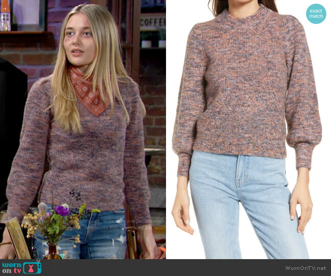 Madewell Eaton Sweater in Marled Plum worn by Faith Newman (Reylynn Caster) on The Young and the Restless