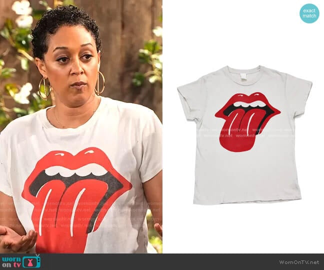 Madeworn The Rolling Stones Distressed Graphic Tee worn by Cocoa McKellan (Tia Mowry-Hardrict) on Family Reunion