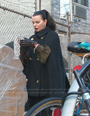 Maggie’s black double breasted cape coat on Younger