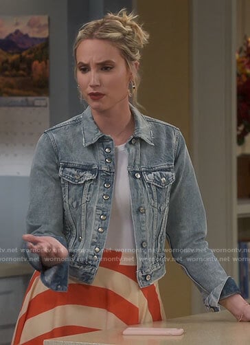 Mandy’s red striped midi skirt on Last Man Standing