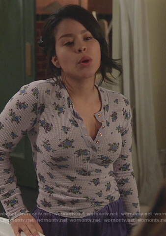 Mariana’s purple floral henley top on Good Trouble