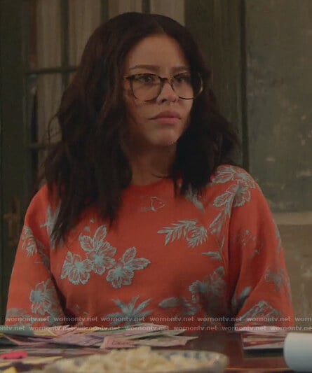 Mariana’s red floral print sweatshirt on Good Trouble