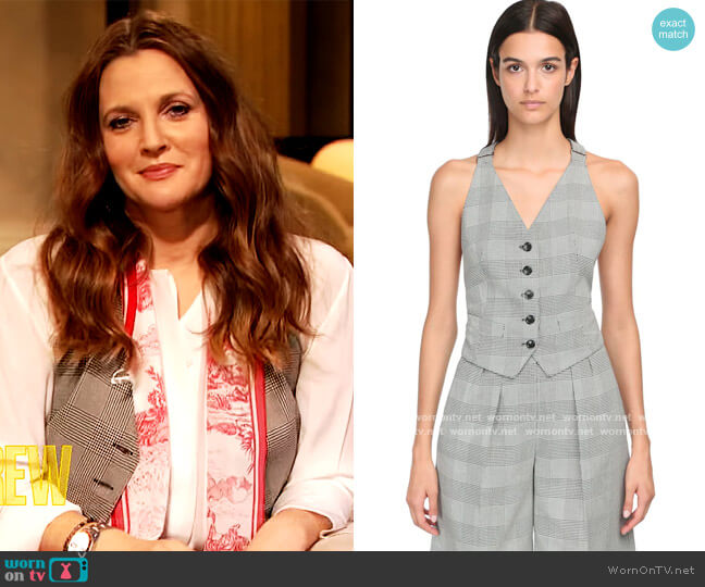 Max Mara Double Crepe Prince of Wales Vest worn by Drew Barrymore on The Drew Barrymore Show