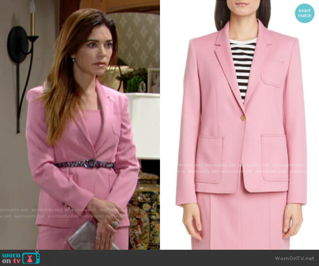 Max Mara Berlina Topstitch Wool Jacket worn by Victoria Newman (Amelia Heinle) on The Young and the Restless