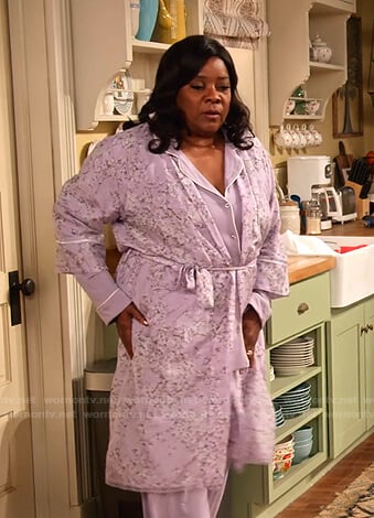 M’Dear’s lilac floral robe on Family Reunion