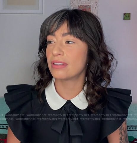Melissa Villaseñor’s black tie neck dress with white collar on Today