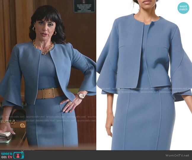 Michael Kors Double-Face Ruffle-Sleeve Cardi Jacket worn by Kathleen Gale (Constance Zimmer) on Good Trouble