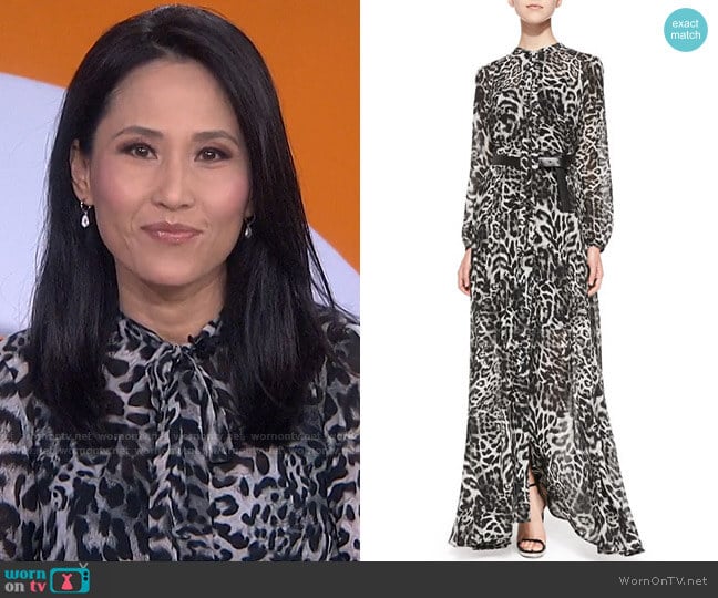 Michael Kors Fremont Tie-Neck Animal-Print Maxi Dress worn by Vicky Nguyen on Today