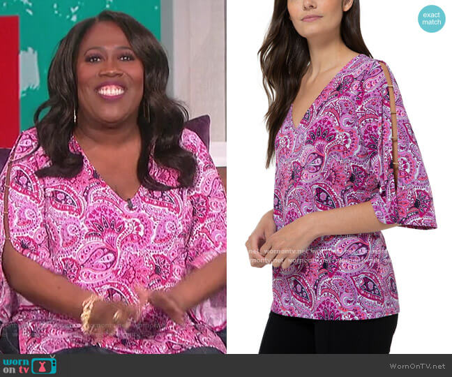 MICHAEL Michael Kors Split-Sleeve Paisley-Print Top worn by Sheryl Underwood on The Talk