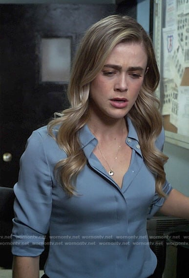 Michaela’s blue button up blouse on Manifest