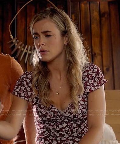 Michaela’s burgundy floral mini dress on Manifest