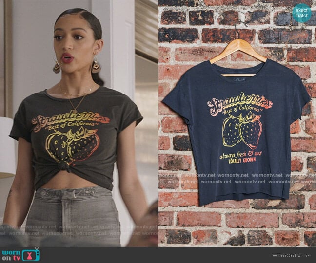 Midnight Rider Strawberries Women's Cut Off worn by Olivia Baker (Samantha Logan) on All American