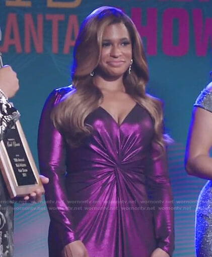 Mika’s metallic purple twisted dress on Kenan