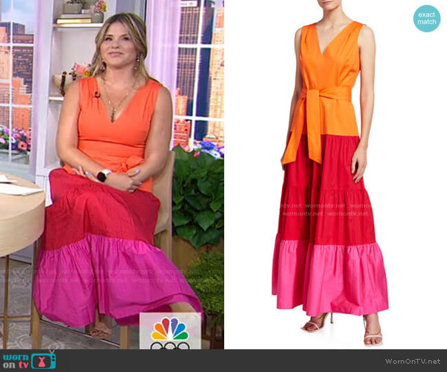 Milly Nicola Colorblock Tiered Poplin Maxi Dress worn by Jenna Bush Hager on Today