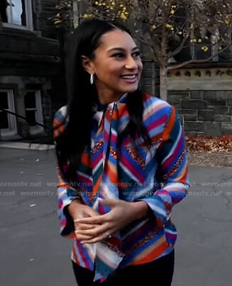Morgan Radford’s striped tie neck blouse on Today