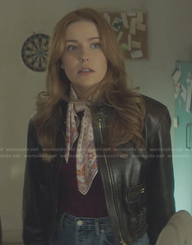 Nancy’s dark brown leather jacket on Nancy Drew