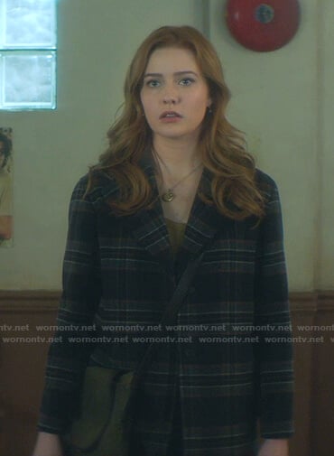Nancy’s navy plaid coat on Nancy Drew