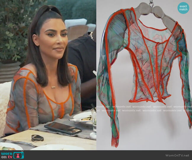 Noon Cottage Industry Hand Painted Tulle Top worn by Kim Kardashian on Keeping Up with the Kardashians