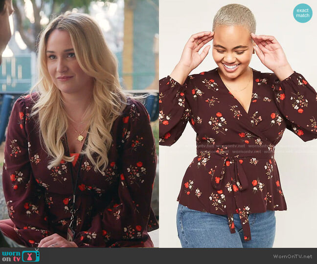 Old Navy Floral-Print Tie-Belt Wrap Blouse worn by Davia (Emma Hunton) on Good Trouble