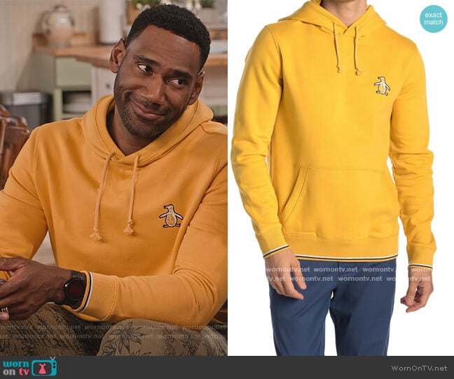 Original Penguin Mega Pete Pullover Hoodie worn by Moz McKellan (Anthony Alabi) on Family Reunion