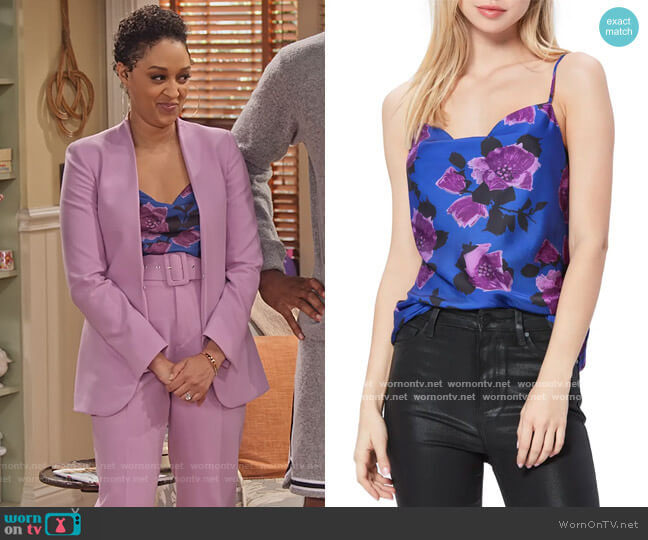 Paige Giovanna Cowl Neck Satin Camisole worn by Cocoa McKellan (Tia Mowry-Hardrict) on Family Reunion