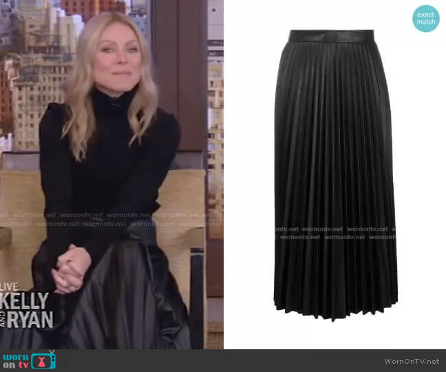 MM6 Maison Margiela Pleated Faux Leather Midi Skirt worn by Kelly Ripa on Live with Kelly and Mark