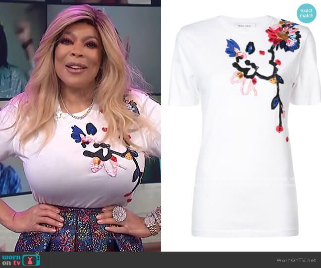 Prabal Gurung Floral Embroidered T-shirt worn by Wendy Williams on The Wendy Williams Show