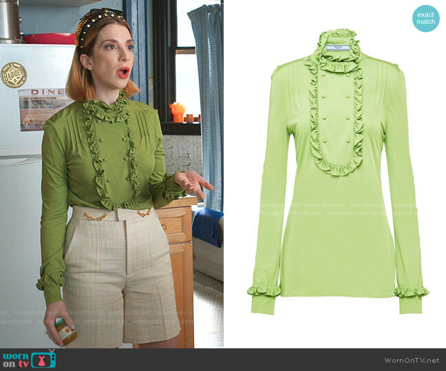 Prada Ruffle Trim Blouse worn by Lauren (Molly Bernard) on Younger