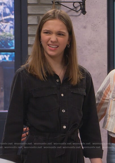 Presley’s black denim jumpsuit on Side Hustle