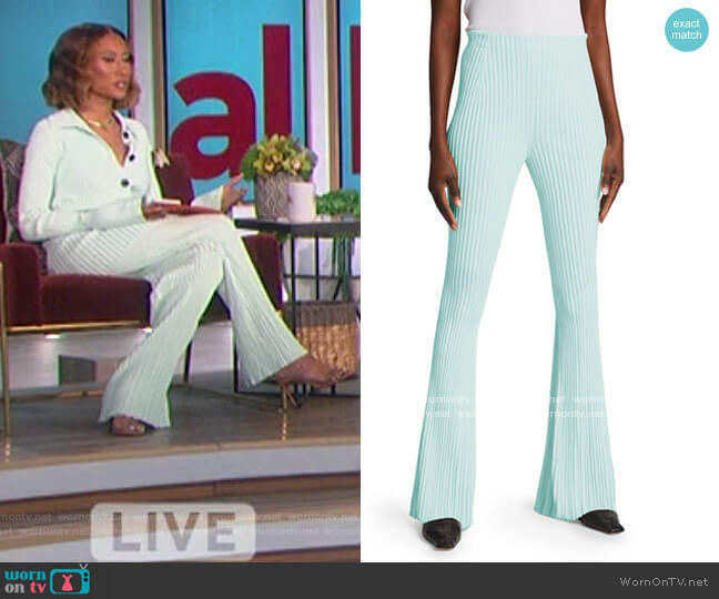Proenza Schouler Flare-Leg Slim Ribbed Knit Pants worn by Elaine Welteroth on The Talk