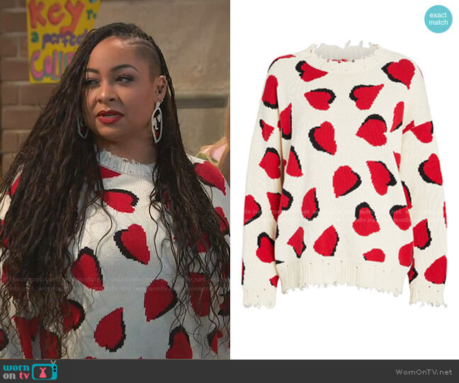 R13 Distressed Heart Intarsia Cotton Sweater worn by Raven Baxter (Raven-Symoné) on Ravens Home