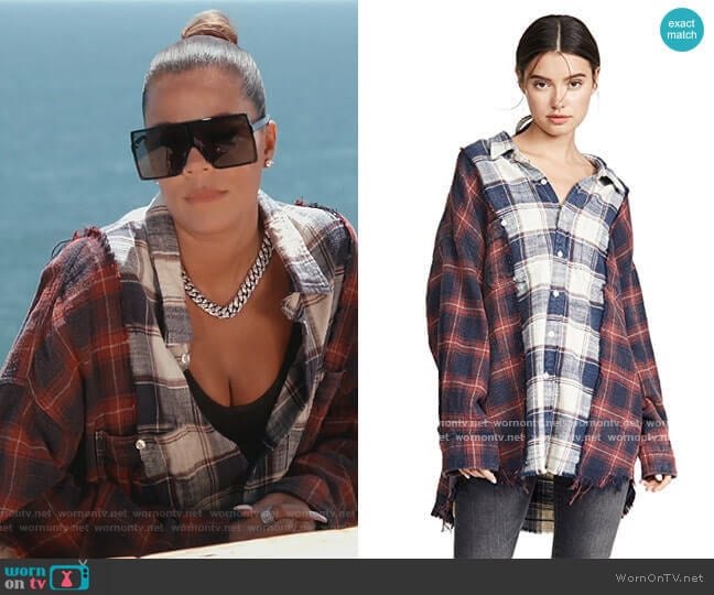 R13 Drop Neck Combo Workshirt worn by Khloe Kardashian on Keeping Up with the Kardashians