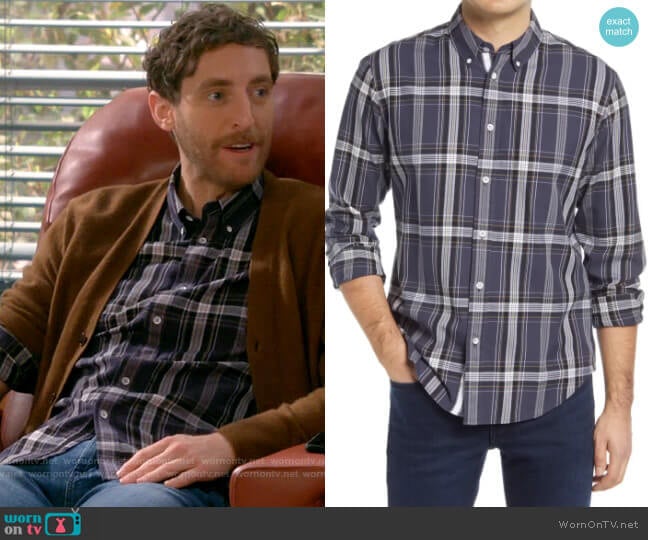 Rag & Bone Tomlin Shirt in Navy Plaid worn by Drew Dunbar (Thomas Middleditch) on B Positive