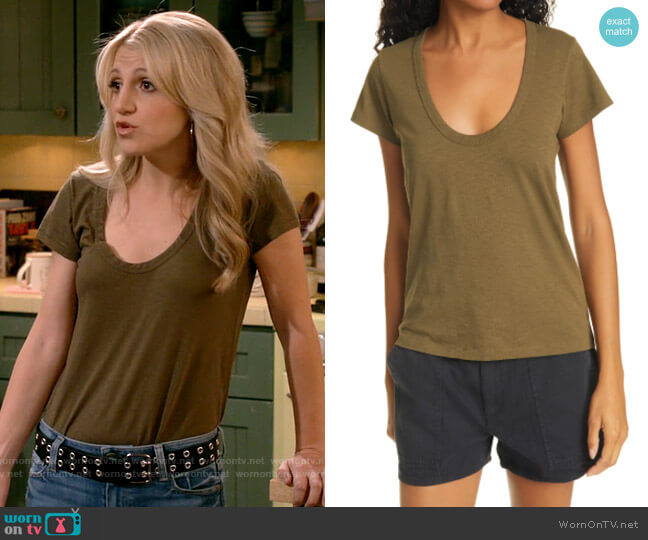 Rag & Bone The Slub U-Neck T-Shirt in Dark Olive worn by Gina Dabrowski (Annaleigh Ashford) on B Positive