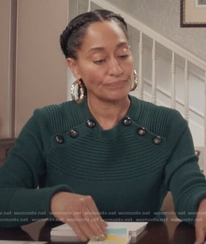 Rainbow’s green button detail sweater on Black-ish